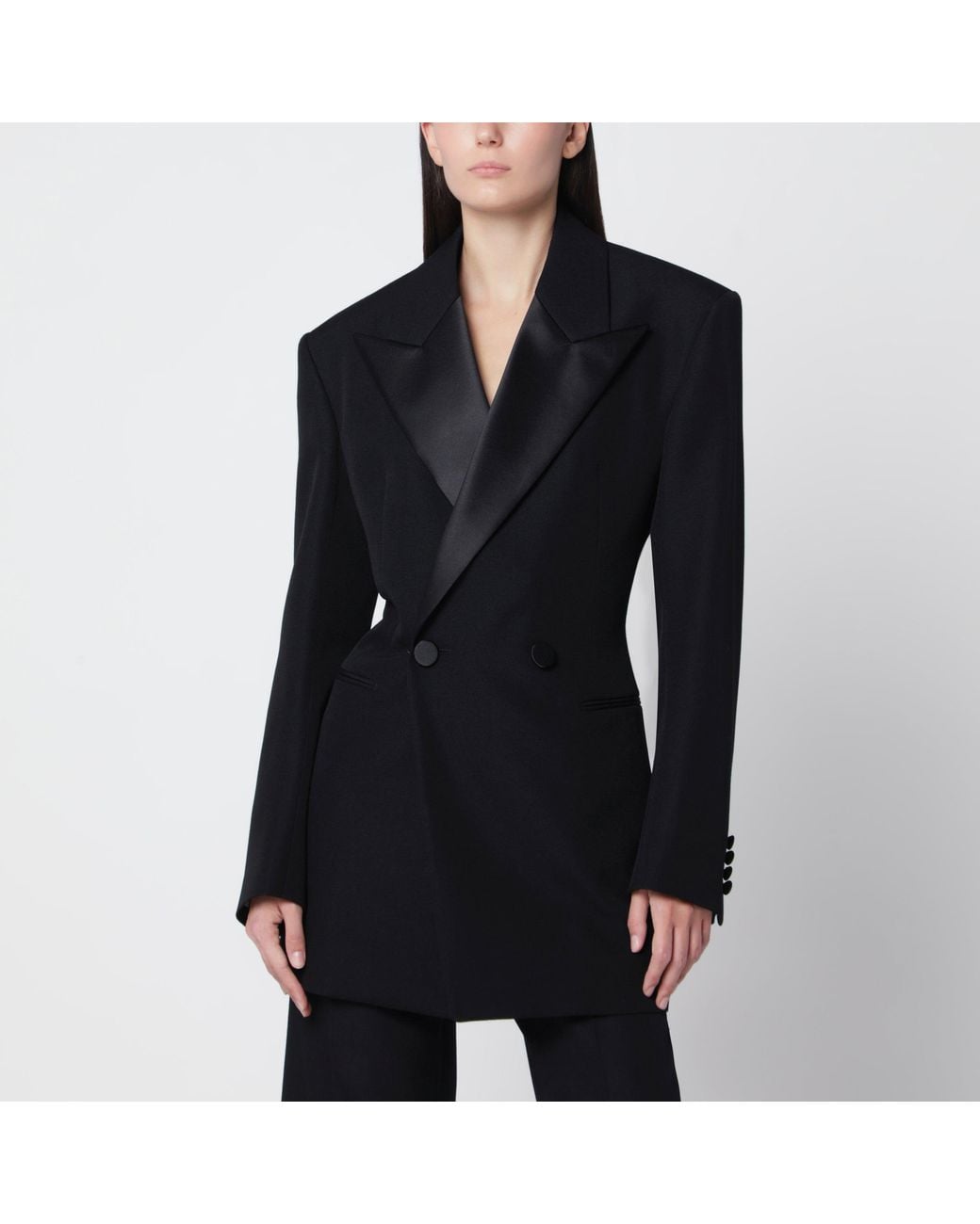 Saint Laurent Black Double-Breasted Tuxedo Jacket