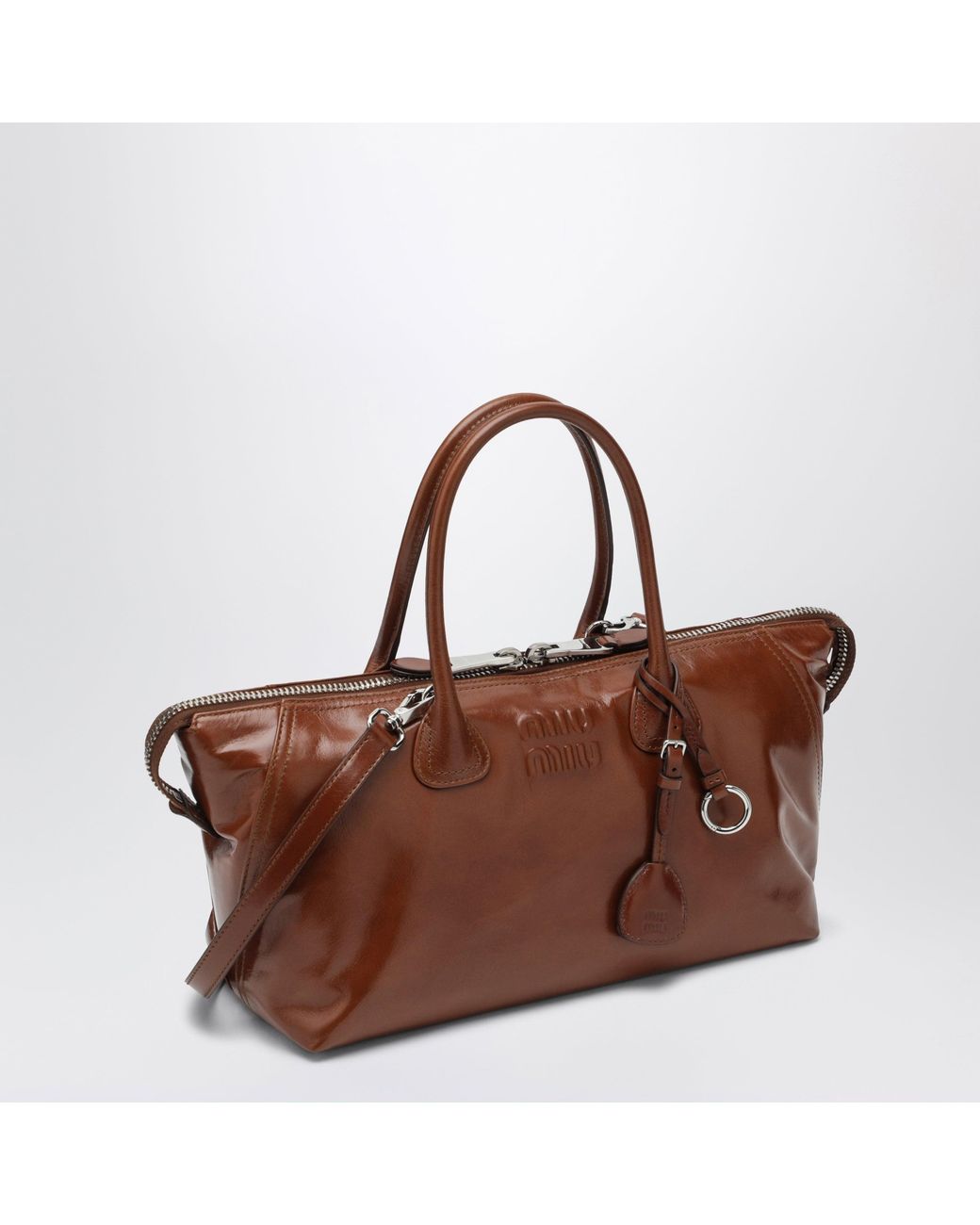 Miu Miu Brown Glossy Leather Top Handle Bag