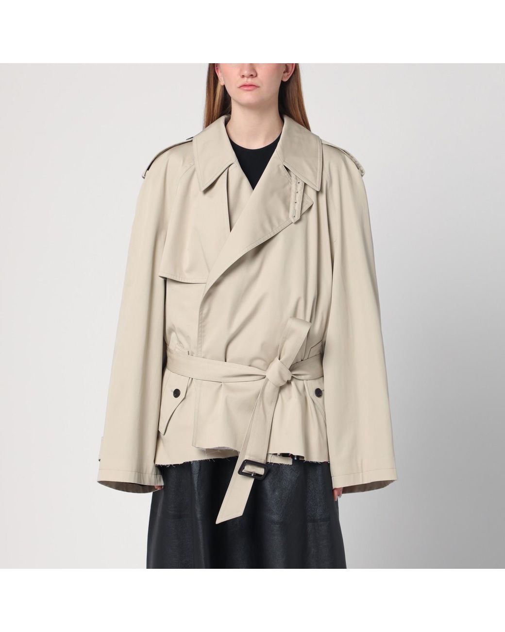 Balenciaga Cropped Trench Coat In Cotton Twill in Natural | Lyst