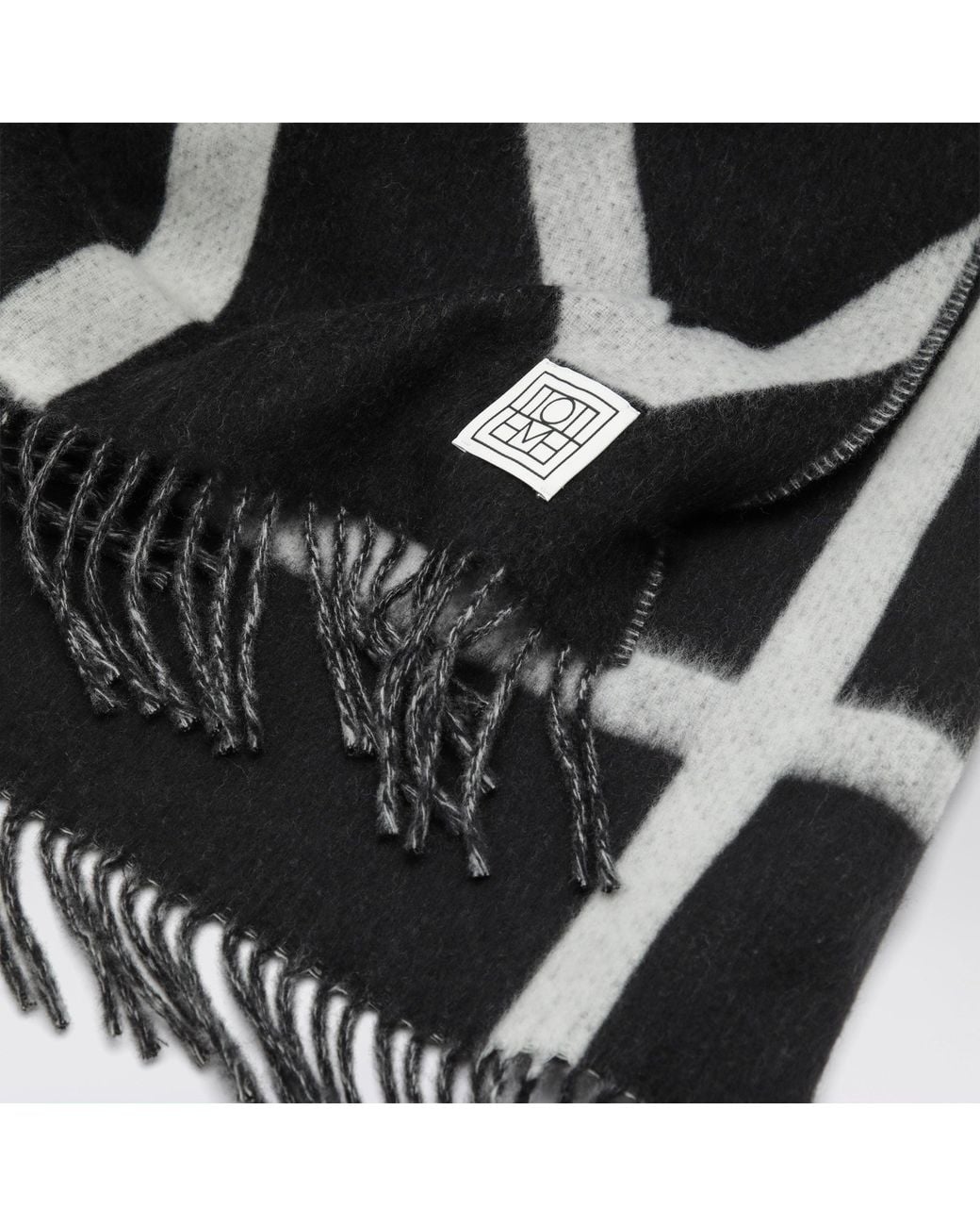 Totême Black Brushed Wool Scarf With Monogram