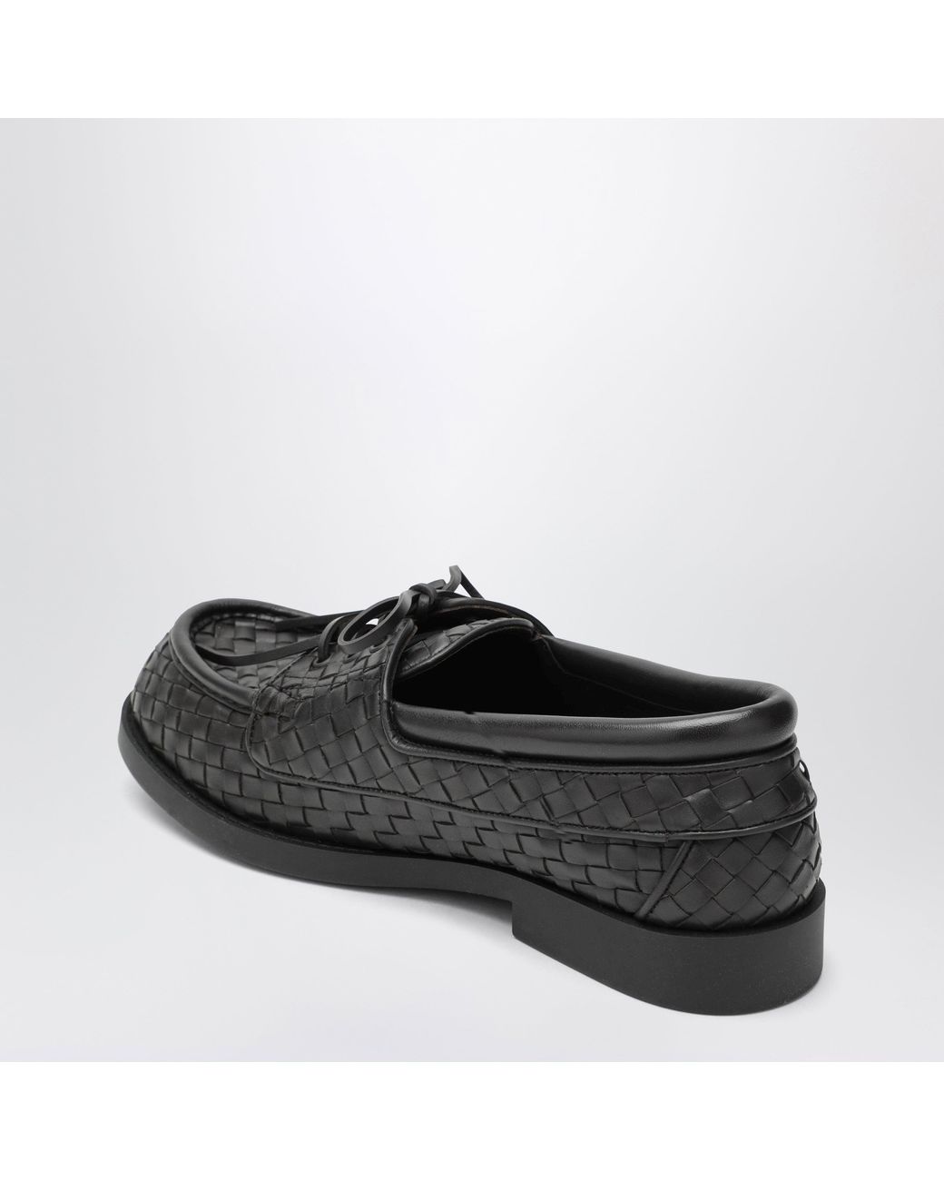 Bottega Veneta Black Pier Boat Shoes for men