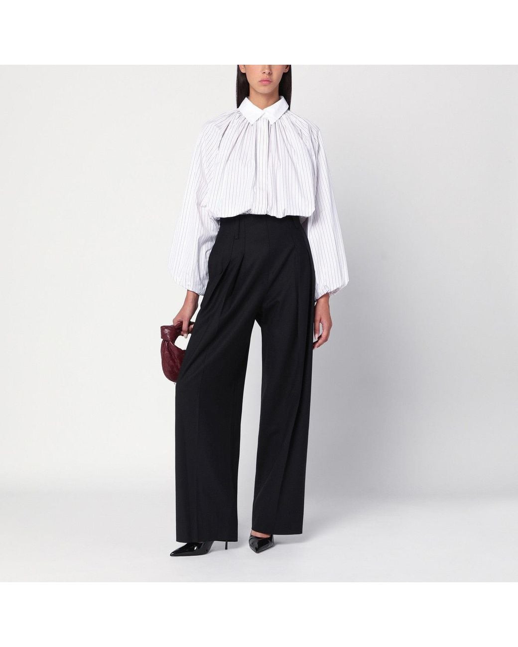 Patou White Striped Balloon-Sleeve Shirt