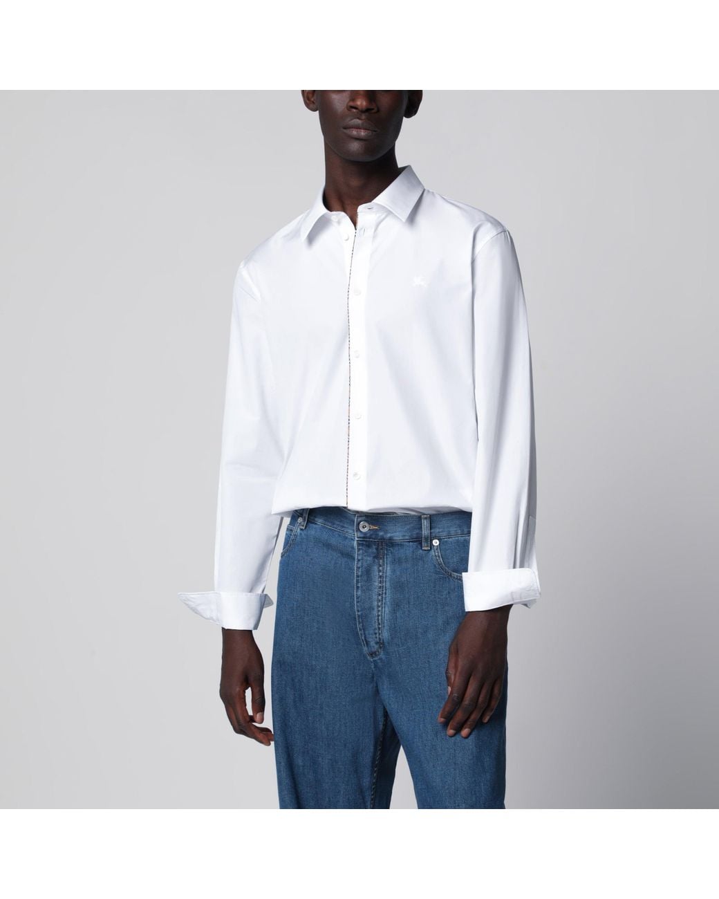 Burberry White Classic-Fit Cotton Poplin Shirt With Check Trim for men
