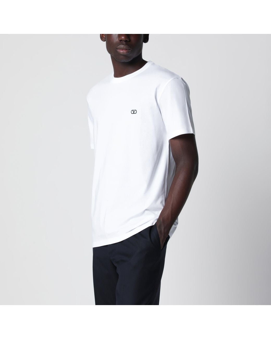 Valentino White Cotton T-Shirt With Vlogo Embroidery for men