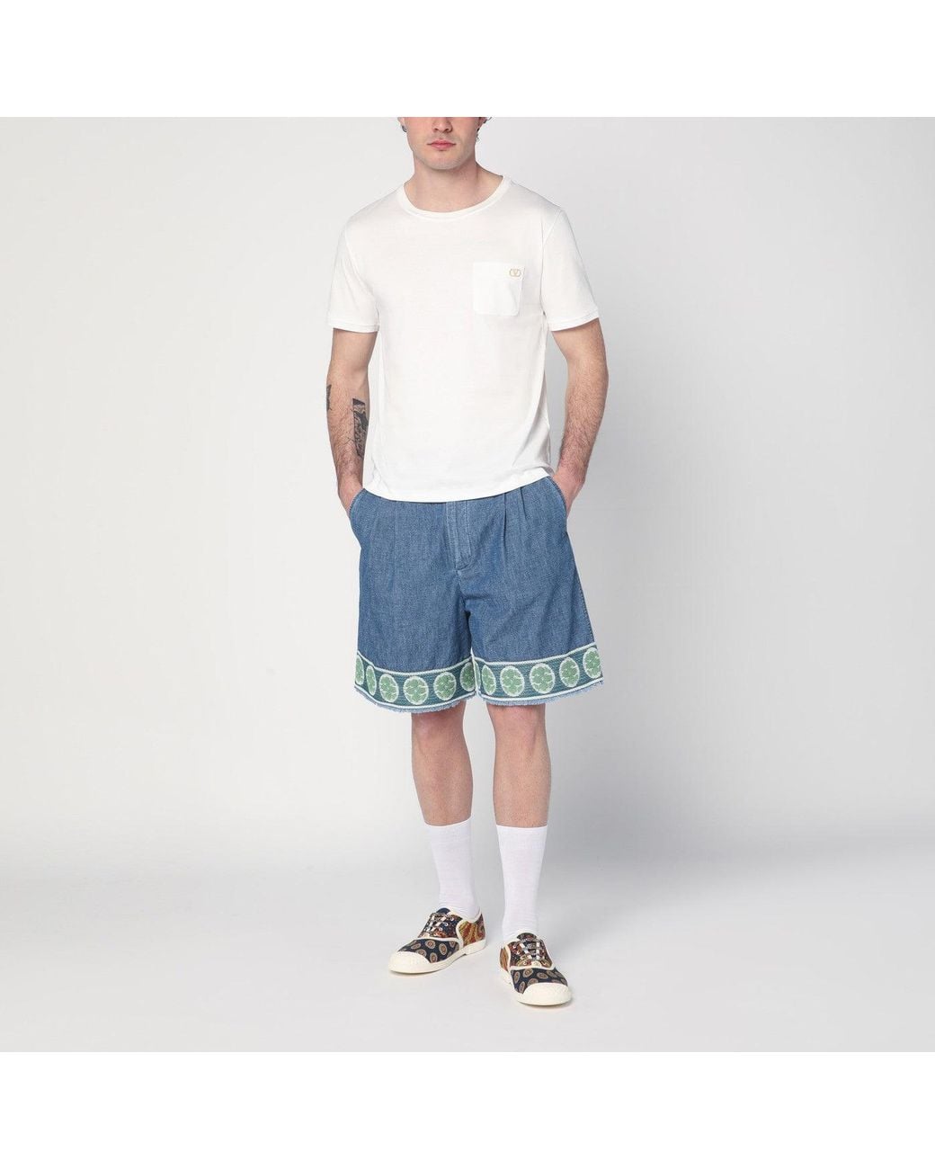 Valentino Blue Bermuda Short With Jacquard Bottom for men