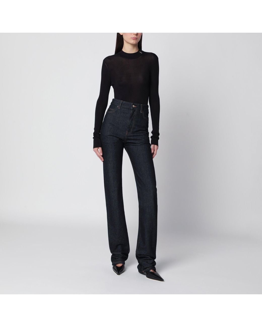 Saint Laurent Black Ribbed Silk Turtleneck Sweater