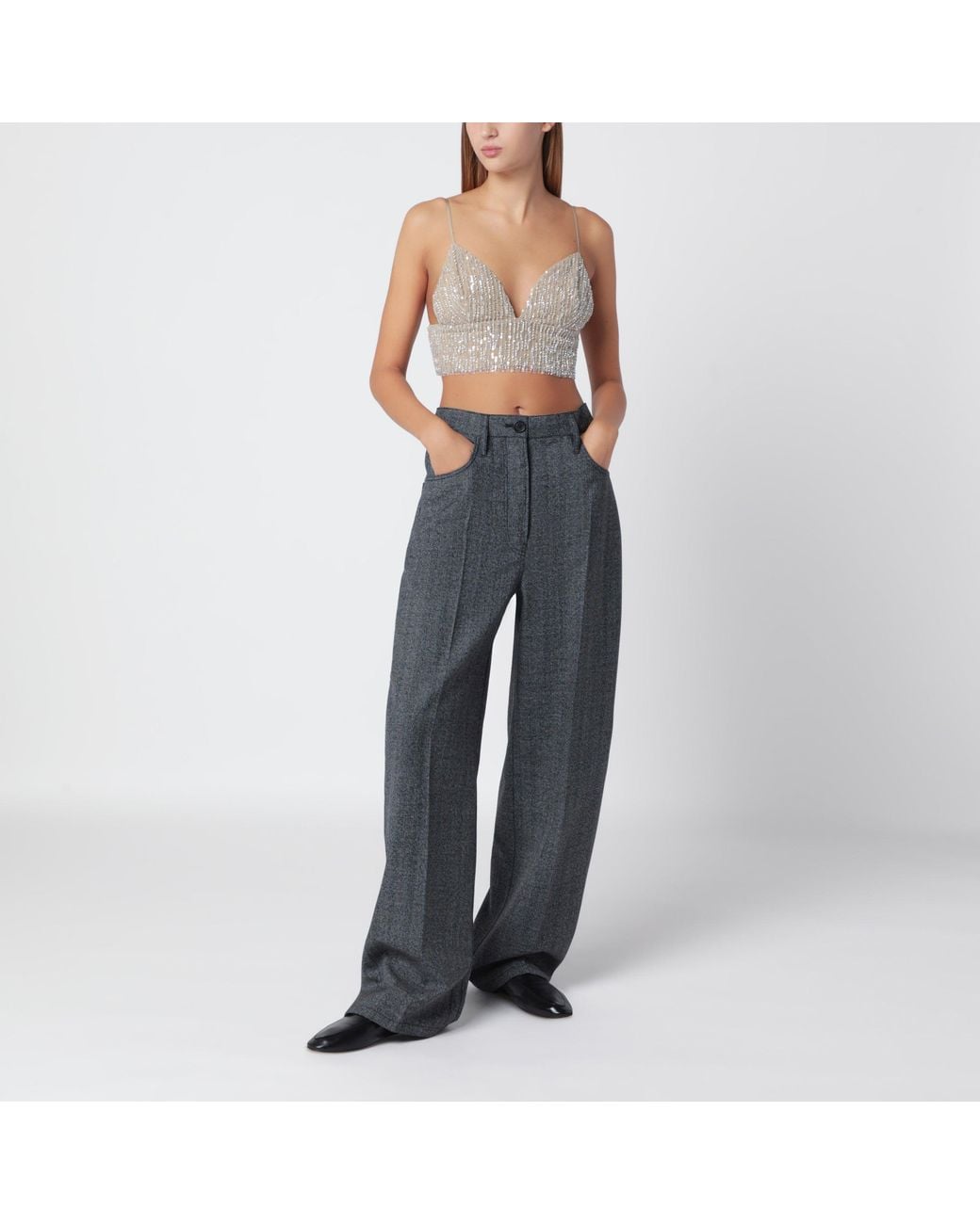 AMI Gray Cropped Top With Sequins