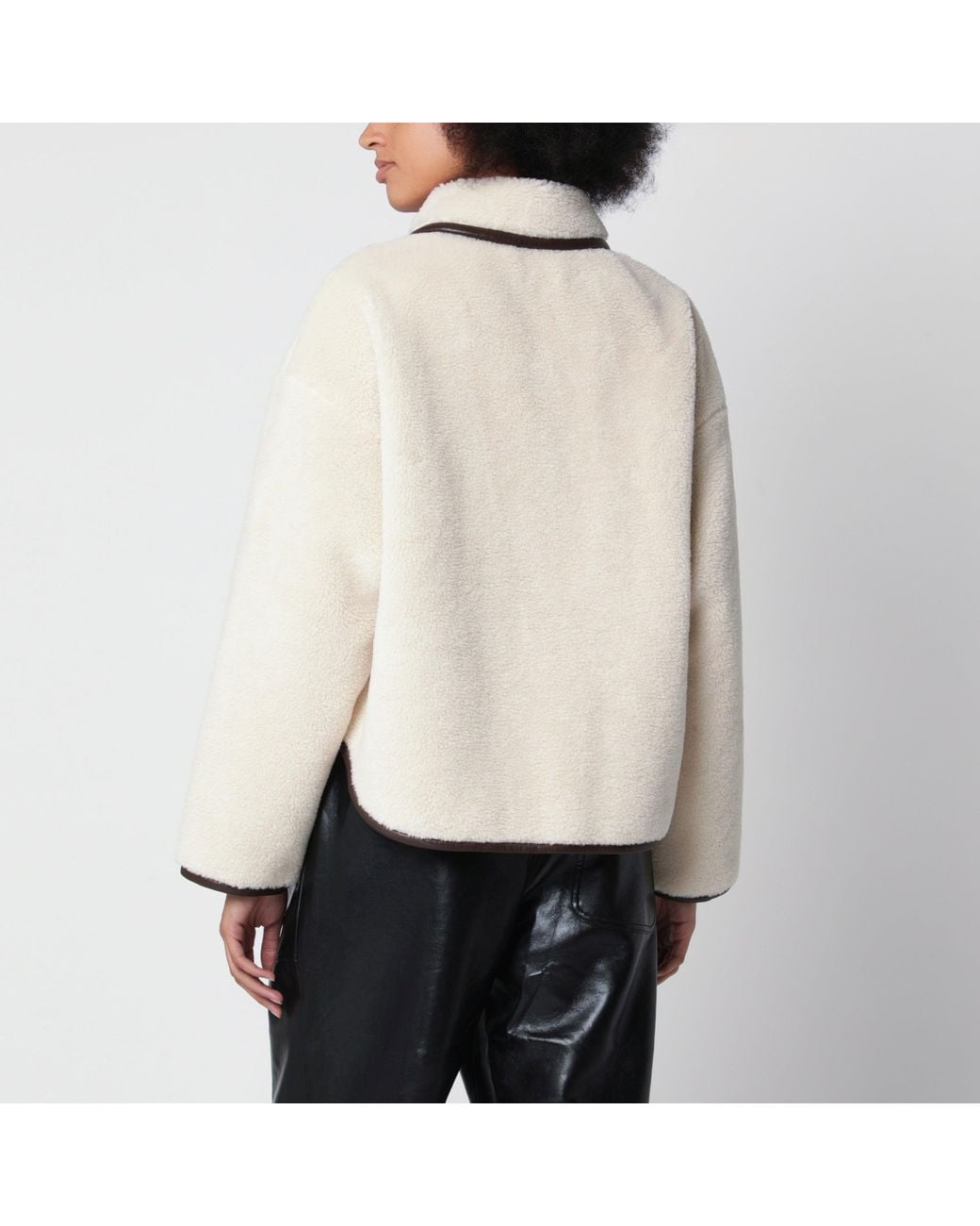 Anine Bing Natural Camden Oversized Faux-Shearling Jacket With Leather Trim