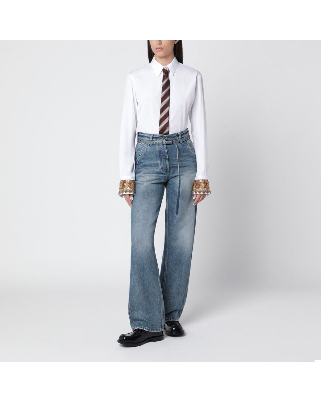 Dries Van Noten White Cotton Shirt With Embroidered Cuffs