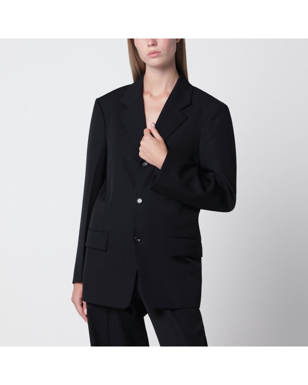 Bottega Veneta Black Grain De Poudre Wool Single-Breasted Jacket