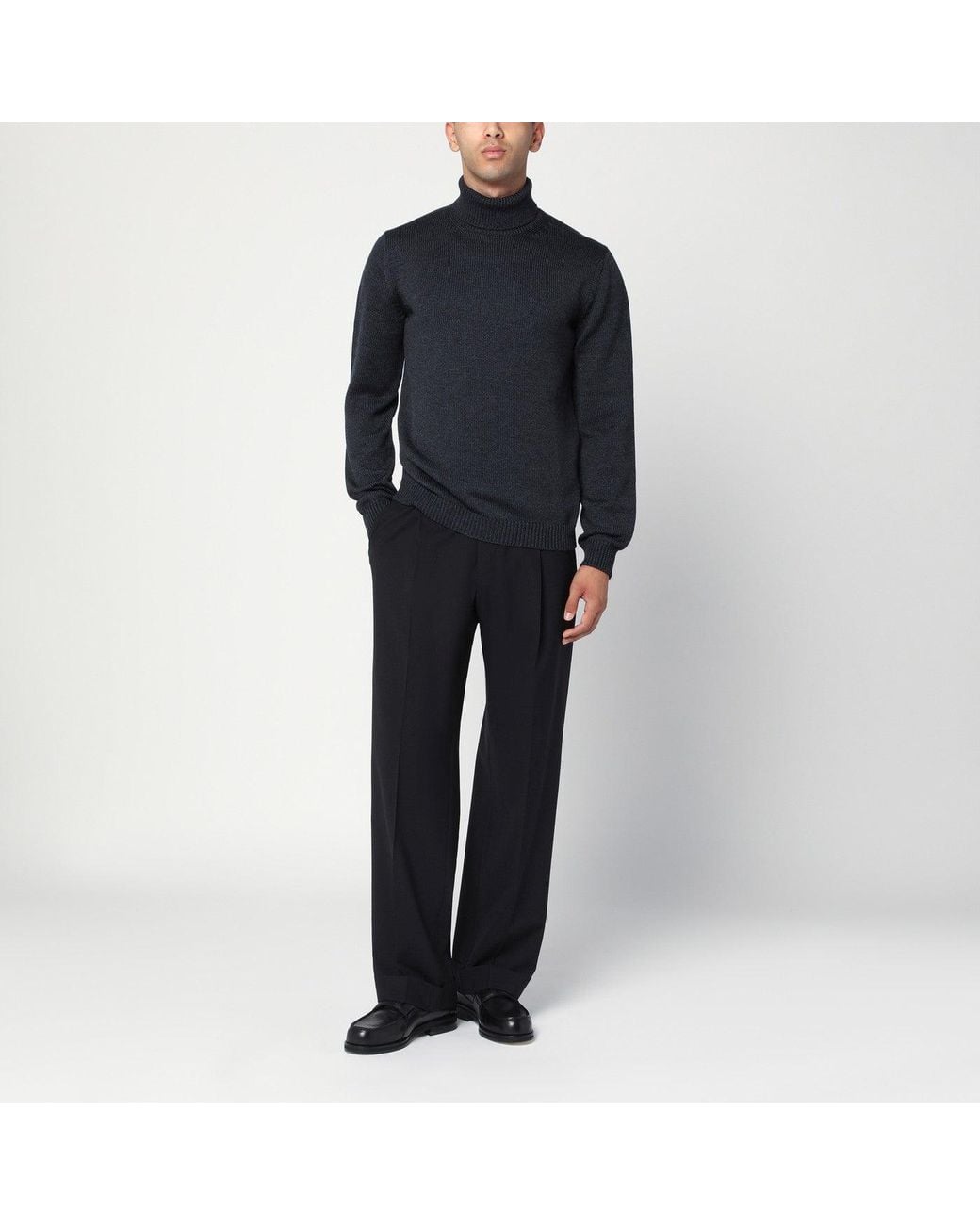Roberto Collina Blue Anthracite Wool Turtleneck Sweater for men