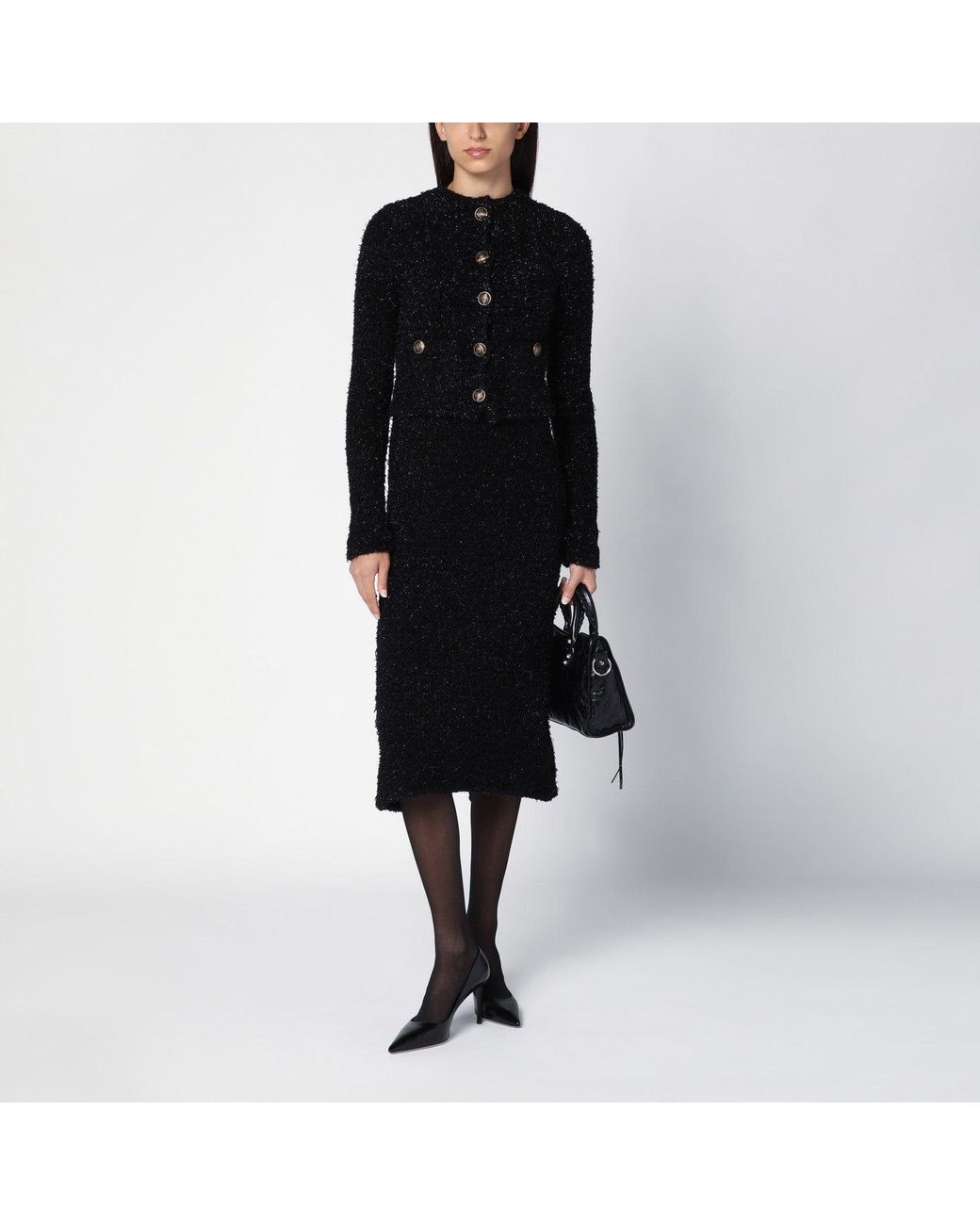 Balenciaga Black Tweed Midi Skirt