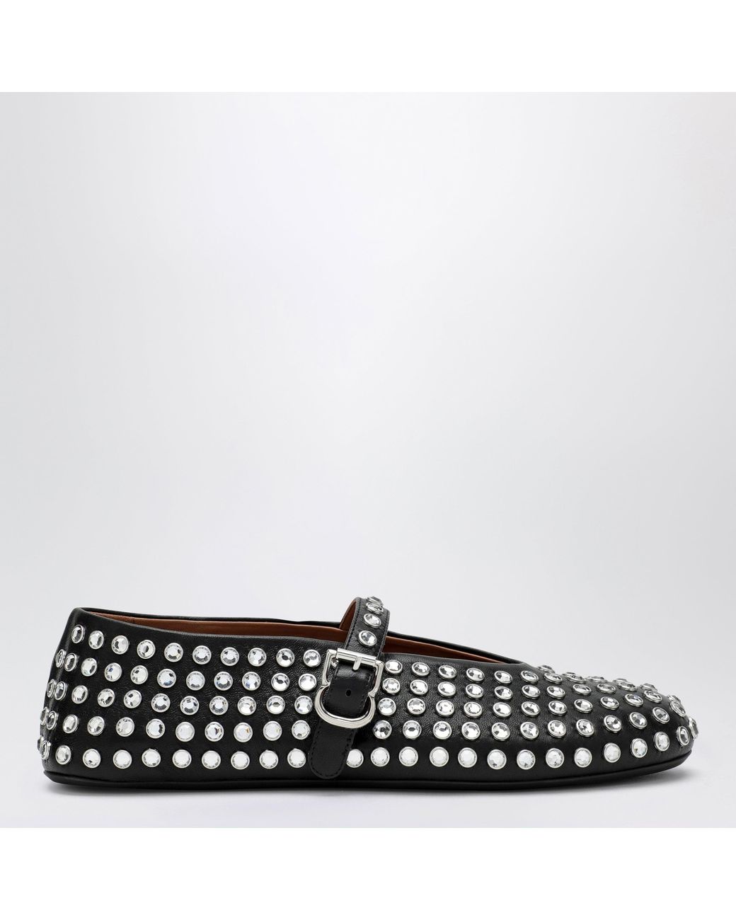 Alaïa Black Leather Ballerina With Crystals