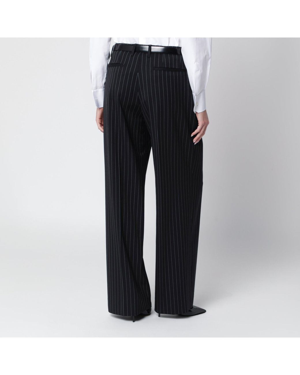 Dolce & Gabbana Black Pinstripe Belted Trousers