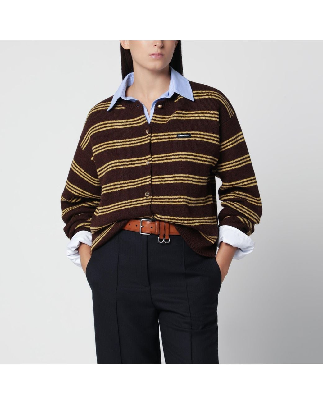 Miu Miu Black Cocoa Striped Cardigan