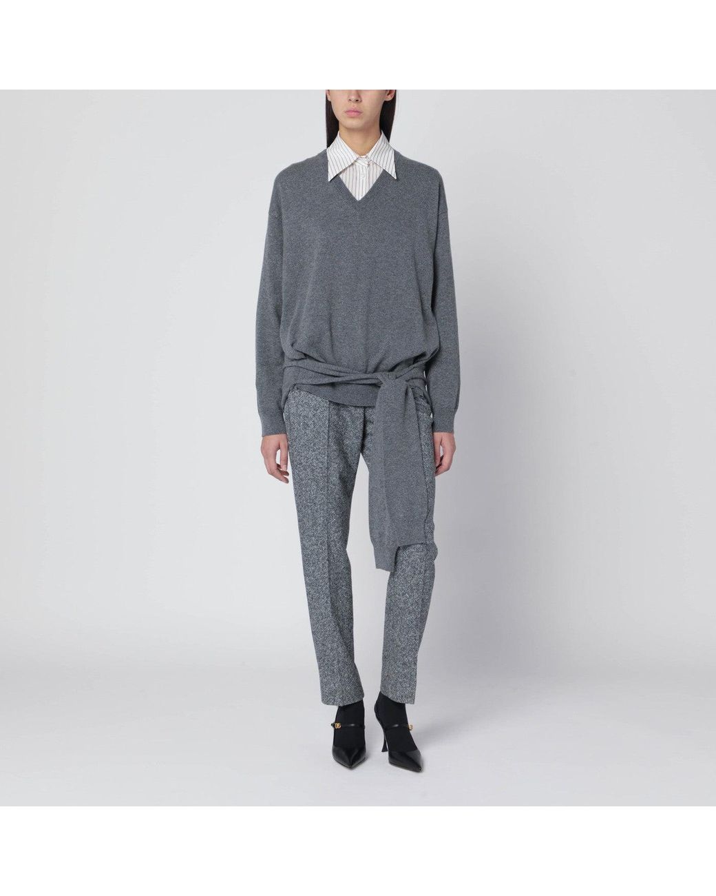 Dolce & Gabbana Gray Sweater With Tie Detail