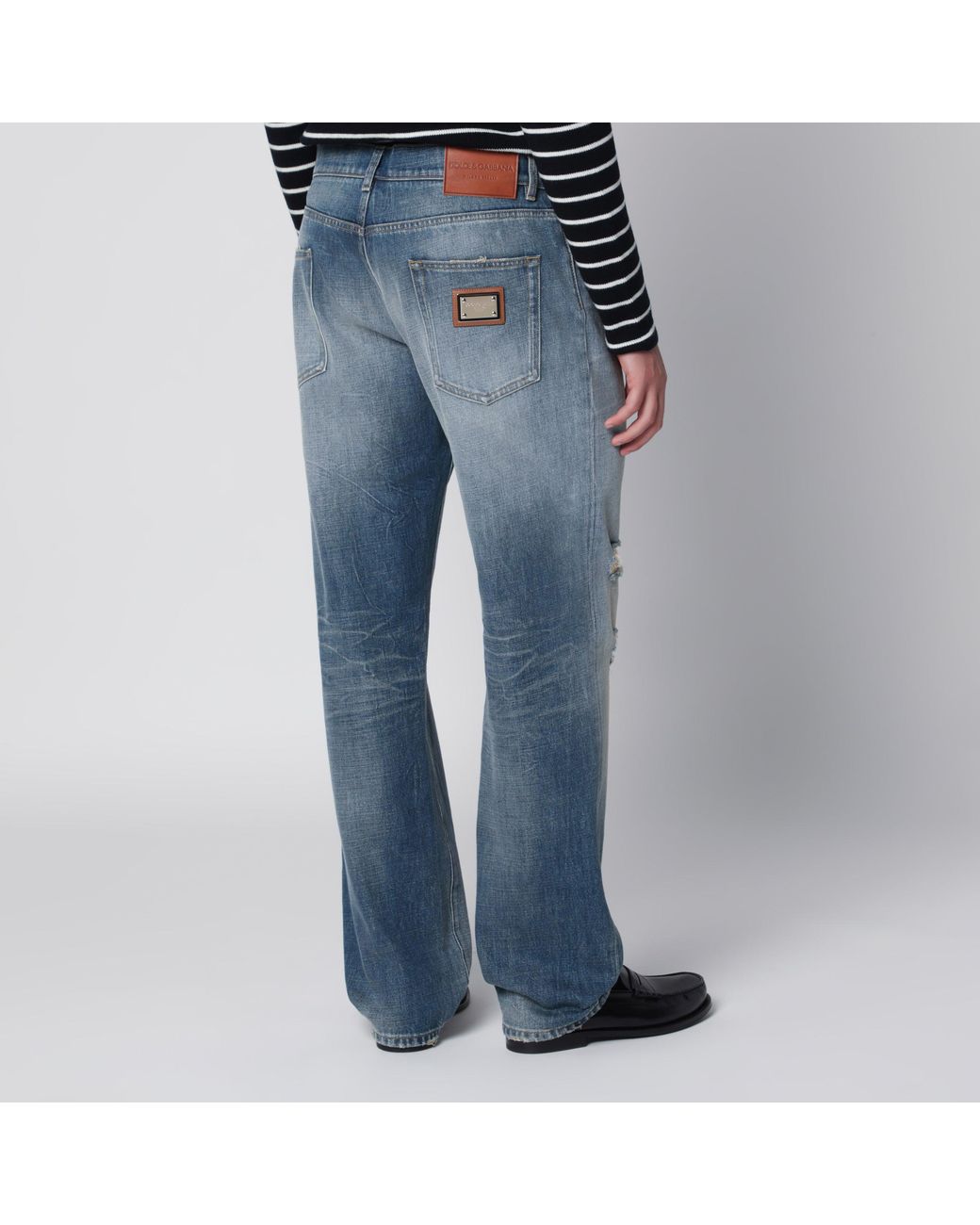 Dolce & Gabbana Blue Washed-Effect Jeans With Logo Plaque for men