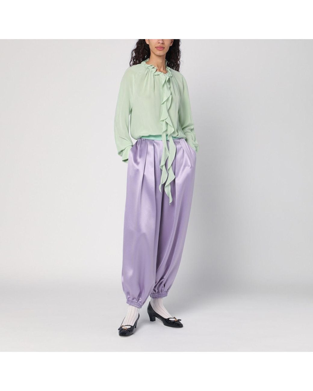 Valentino Purple Wide Lilac Silk Pants