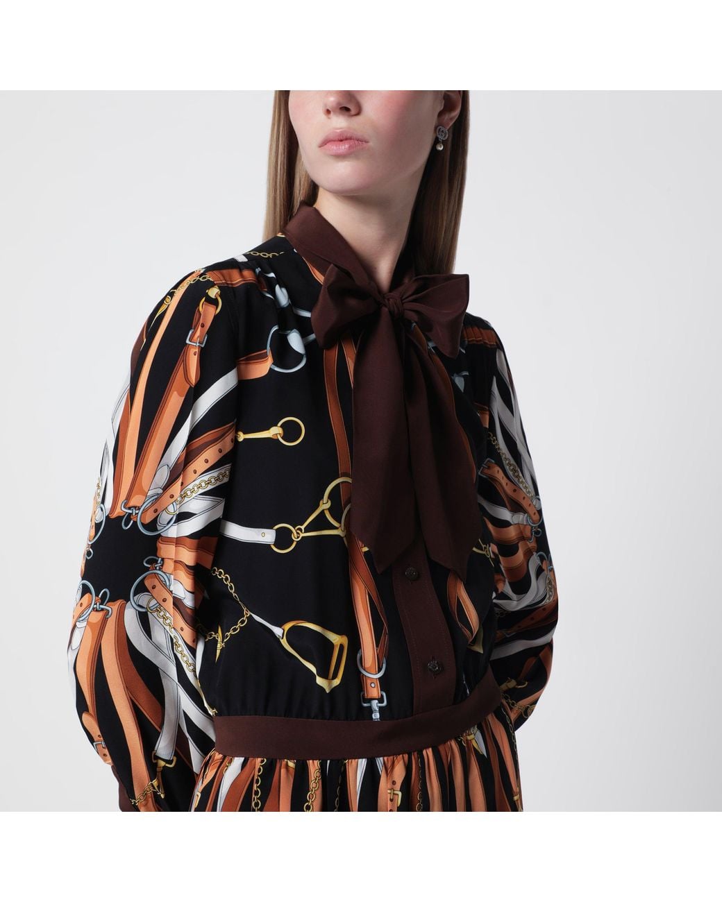 Gucci Red Silk Shirt Dress With Equestrian Print