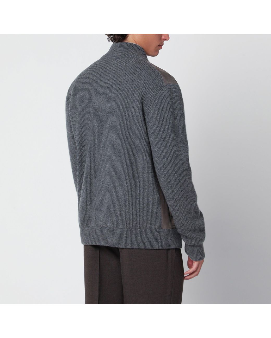 Brunello Cucinelli Gray Steel Padded Leather And Cashmere Jacket for men