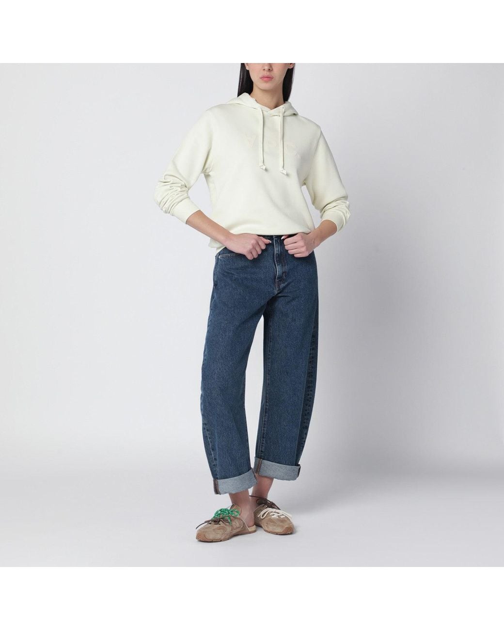 A.P.C. White Ecru Sweatshirt With Logo Print