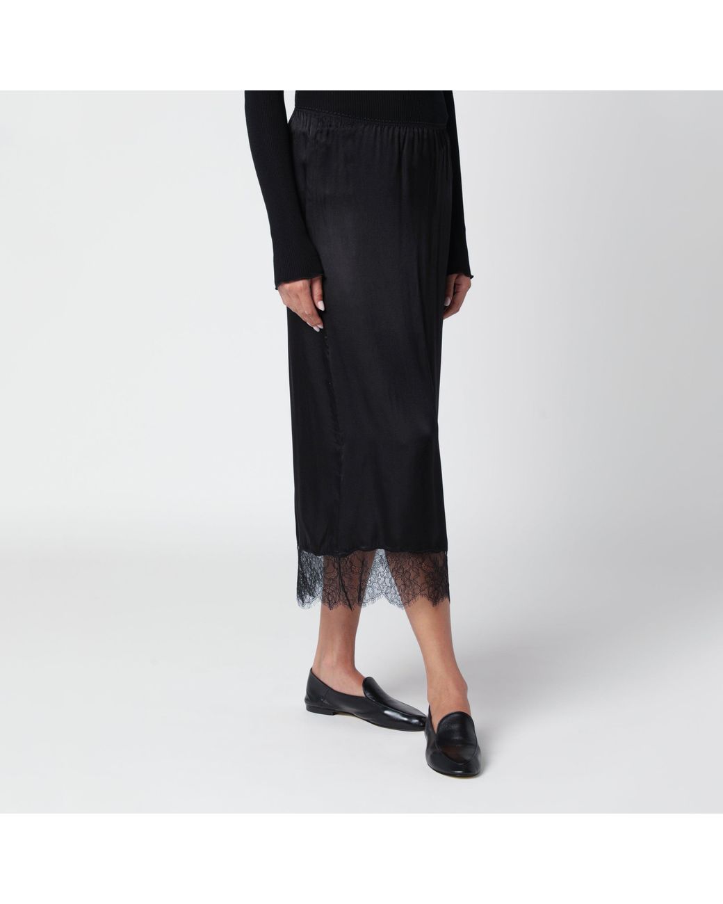 Anine Bing Black Shelby Silk Satin Skirt