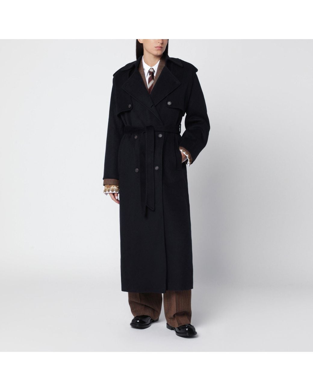 IVY & OAK Black Dark Double-Breasted Wool Coat