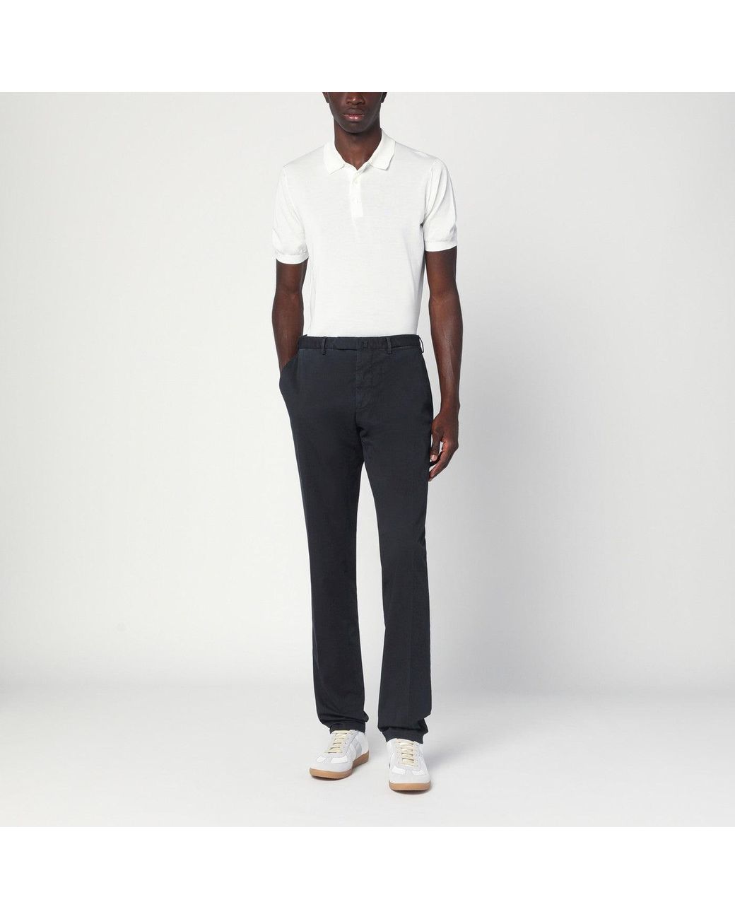 Santaniello Blue Black Trousers In Cotton for men