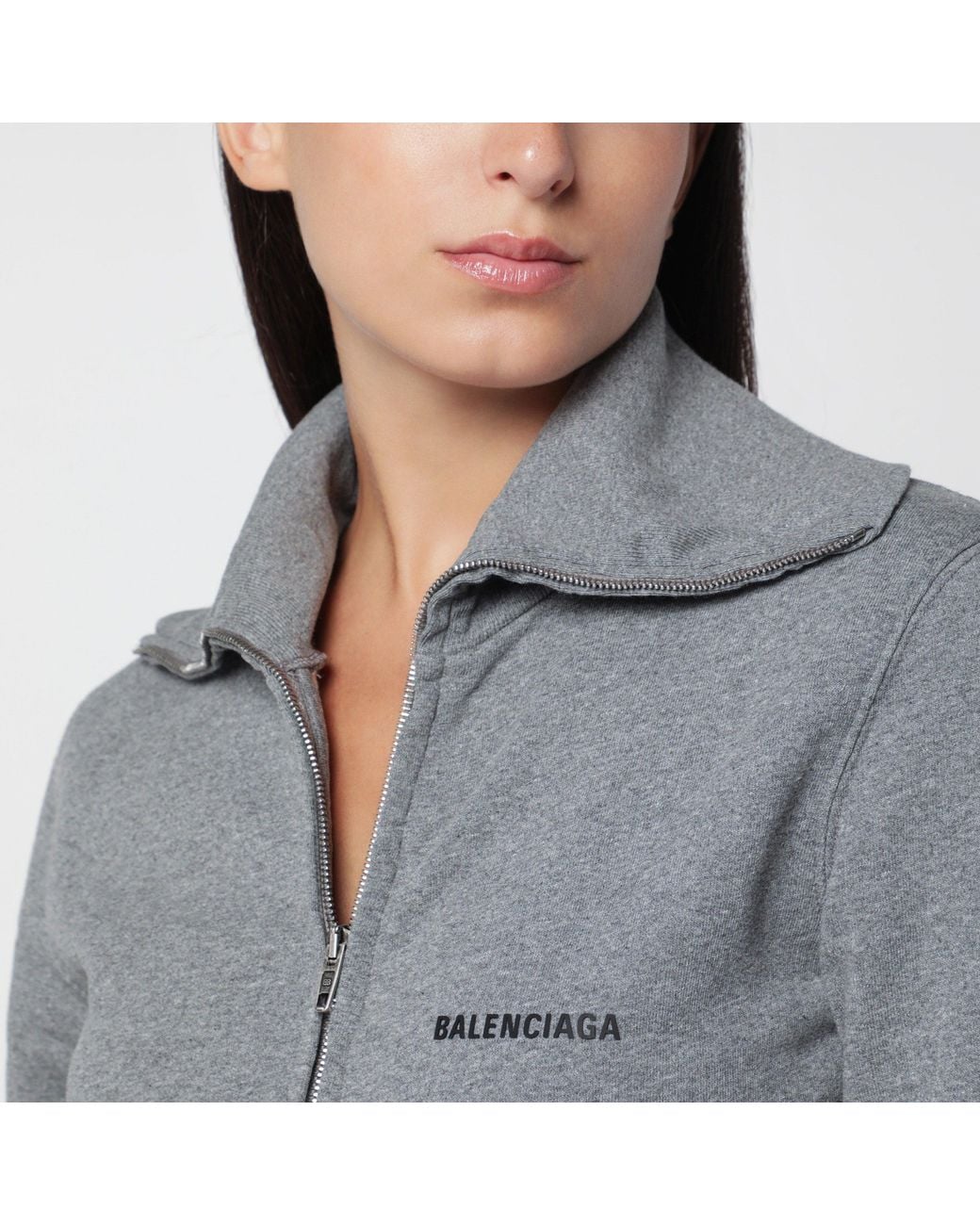 Balenciaga Gray Cotton Zip-Up Sweatshirt