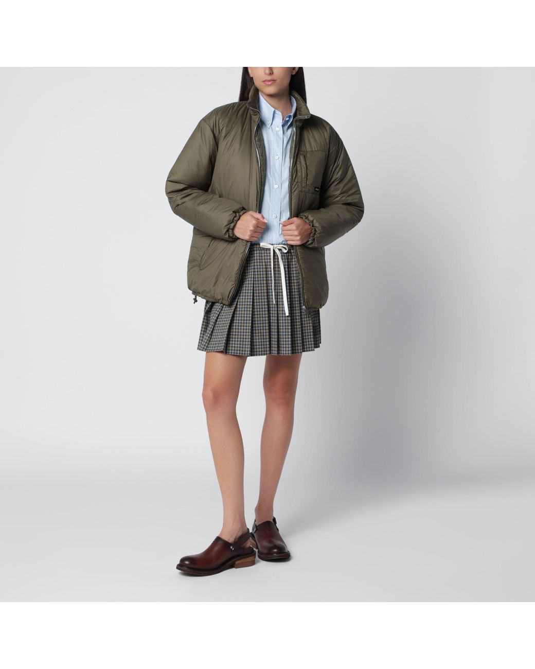 Miu Miu Green Military Ripstop Mid-Length Down Jacket