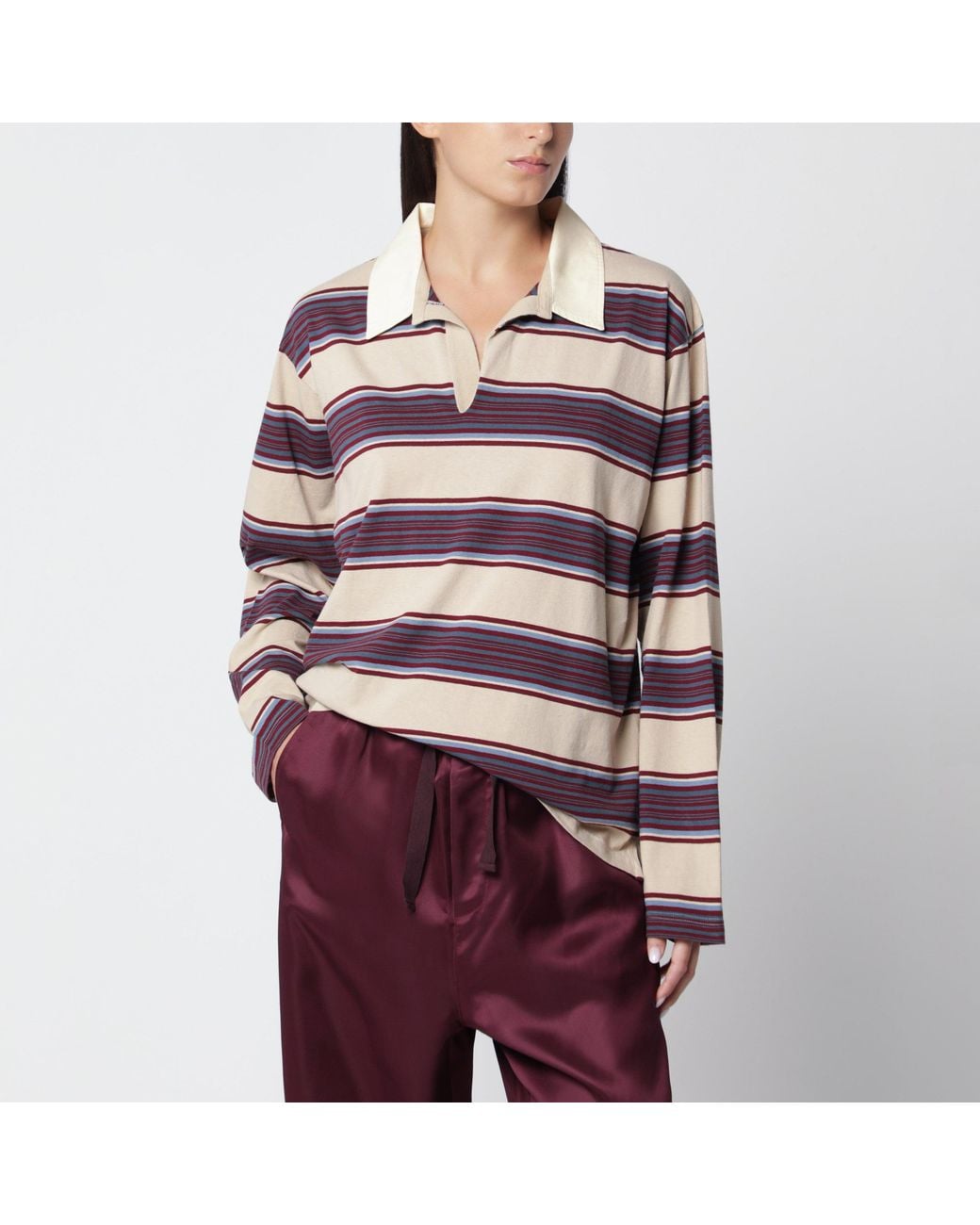 Sanderlak Red Striped Cotton Jersey Rugby Polo