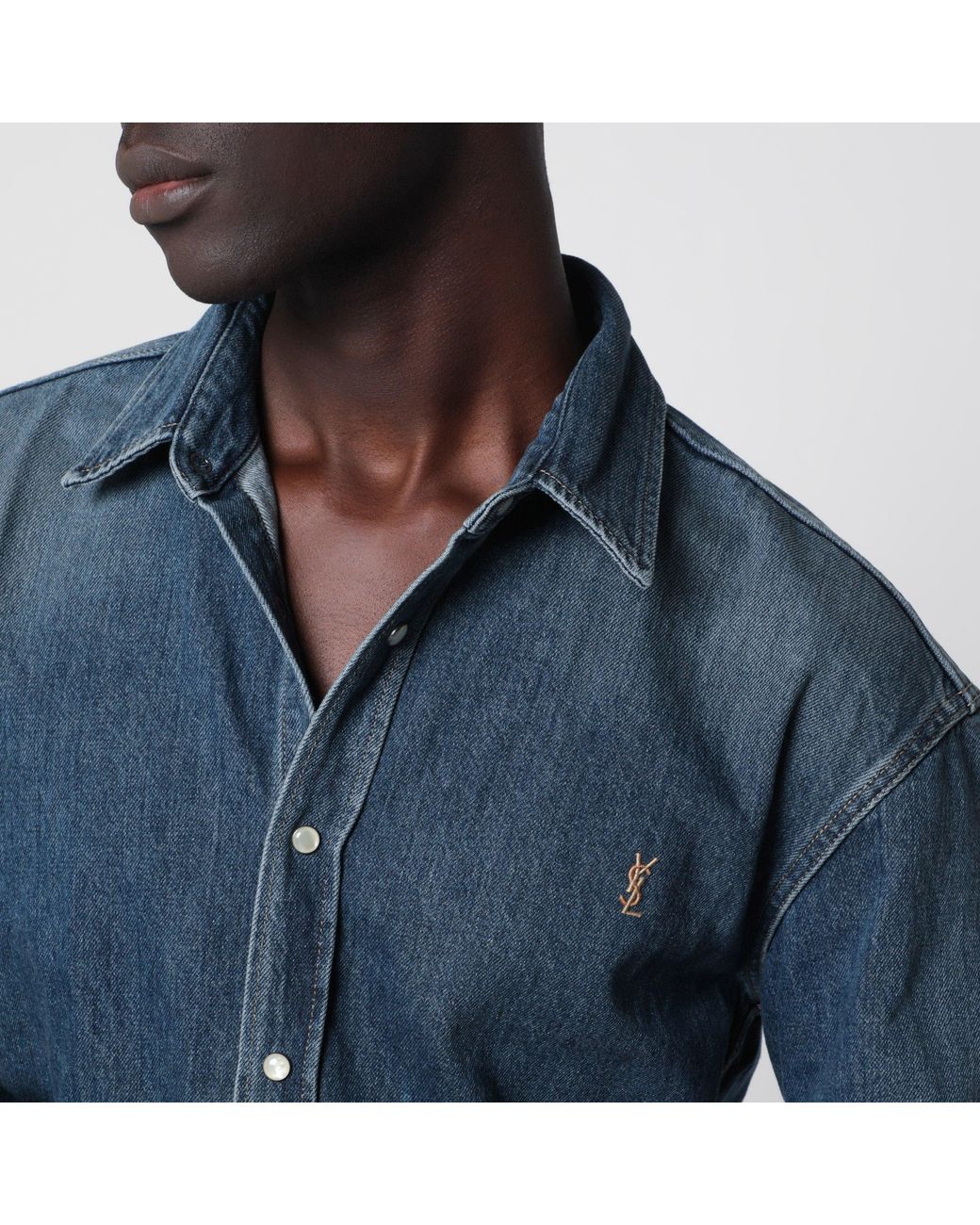 Saint Laurent Blue Cassandre Denim Shirt for men