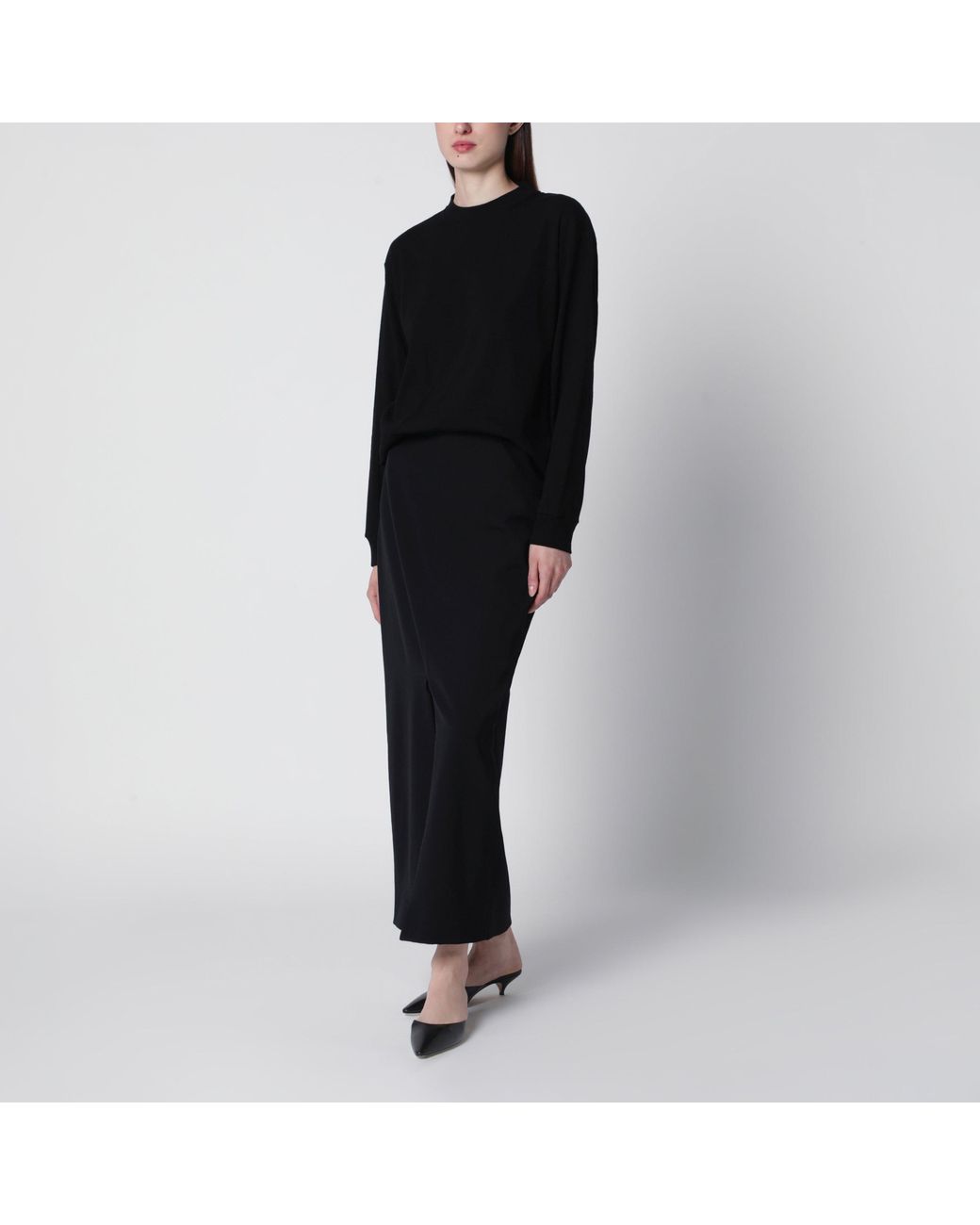 The Row Black Cotton Crew-Neck Sweater