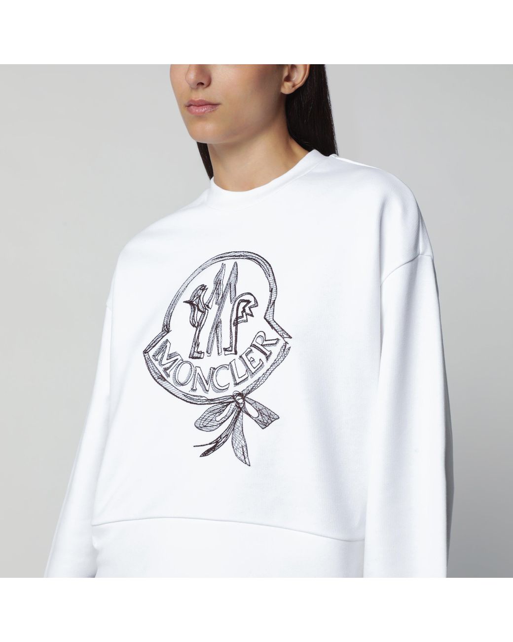 Moncler White Cotton Sweatshirt With Embroidered Logo
