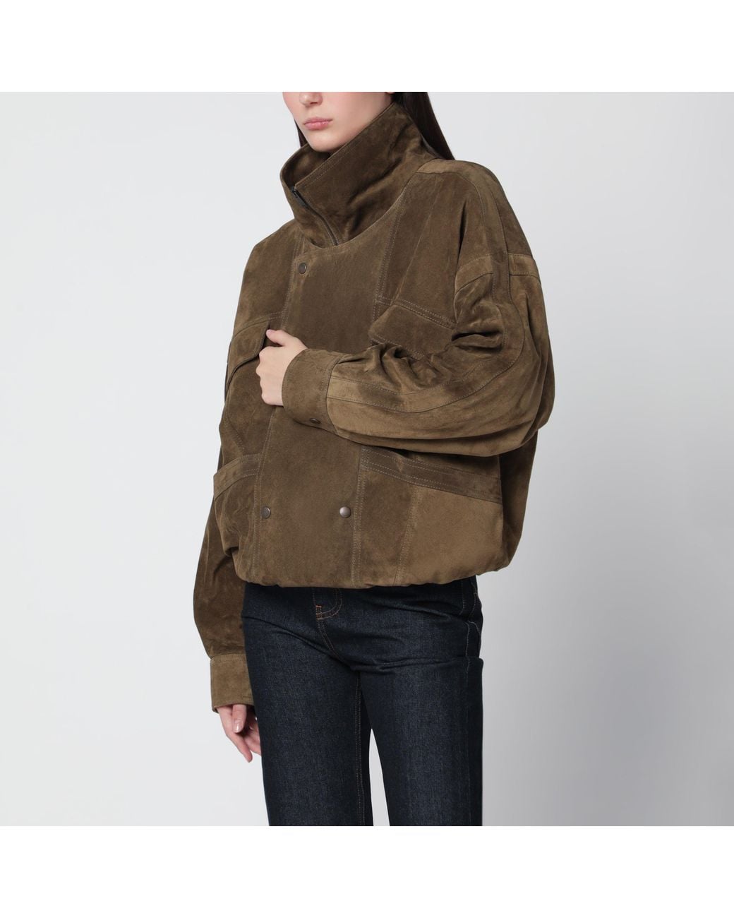 Saint Laurent Brown Seaweed Suede Bomber Jacket
