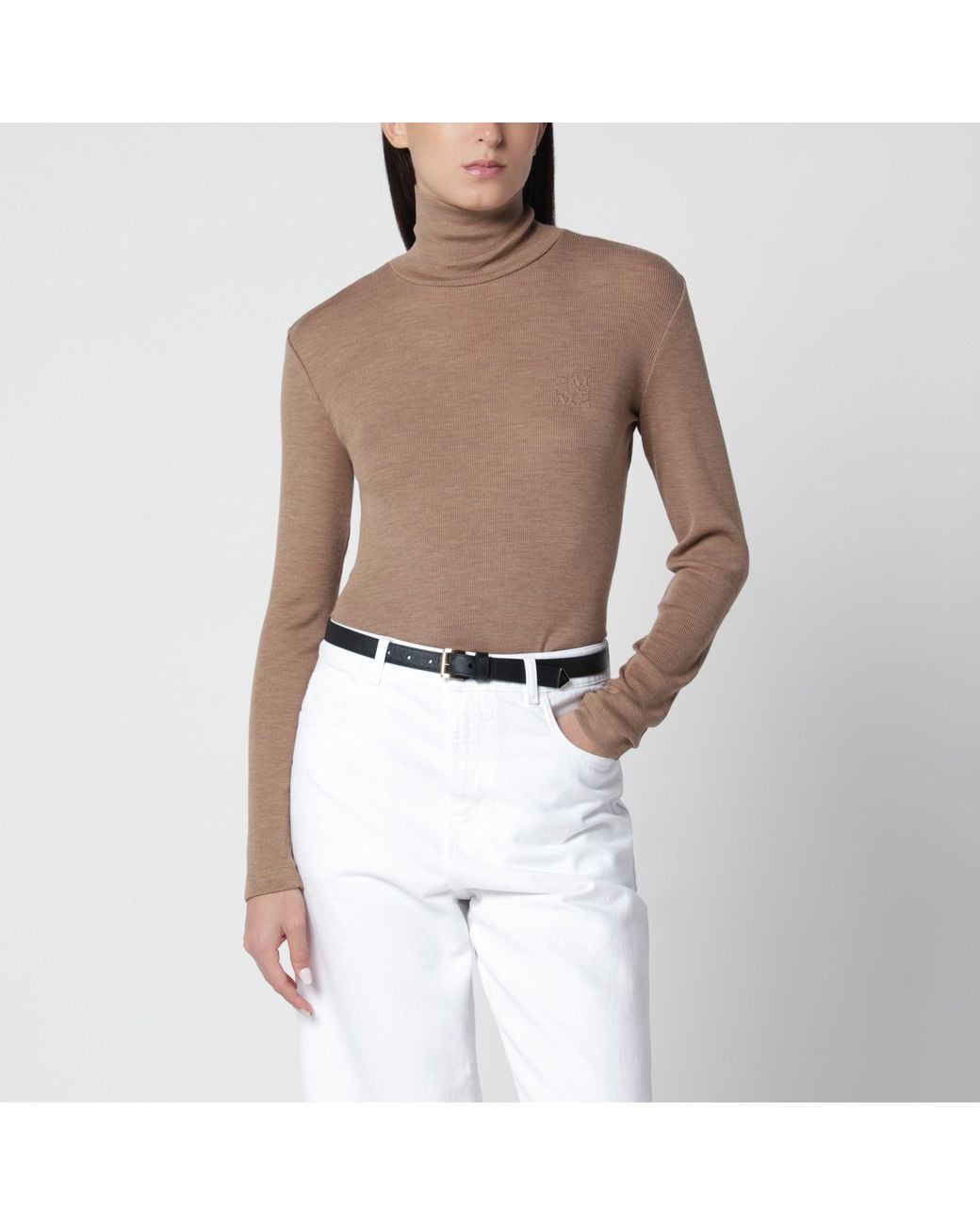 Max Mara White Camel Mélange Turtleneck Sweater