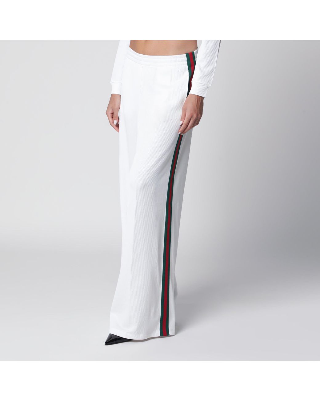 Gucci White Cotton Jersey Leisure Trousers With Web Stripe