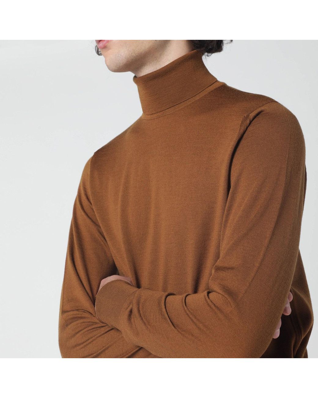 John Smedley Brown Wool Turtleneck Sweater for men