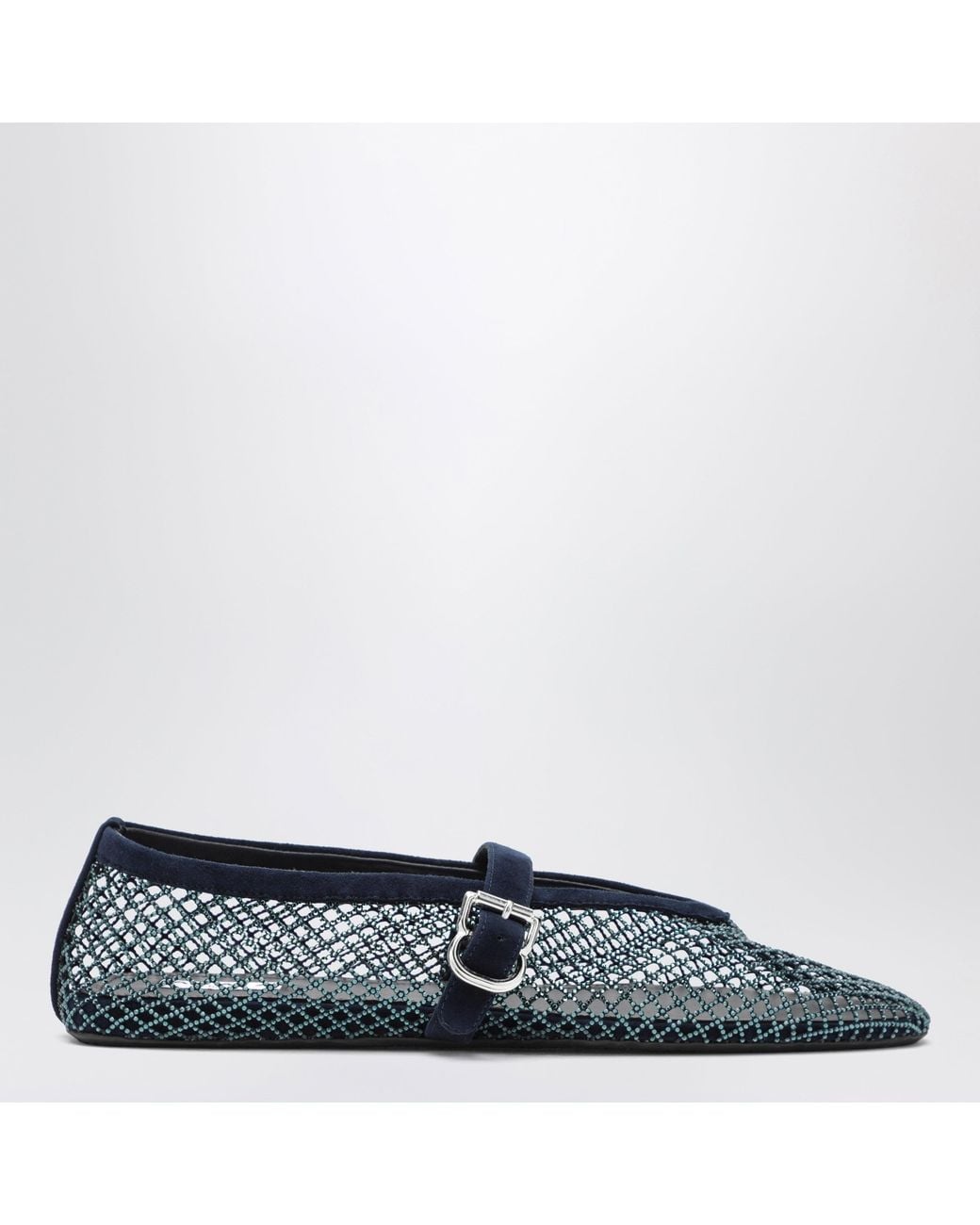 Alaïa Blue Midnight Mesh Ballerinas With Rhinestones