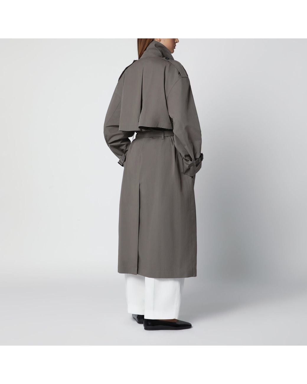Totême Gray Taupe Double-Breasted Cotton-Blend Trench Coat