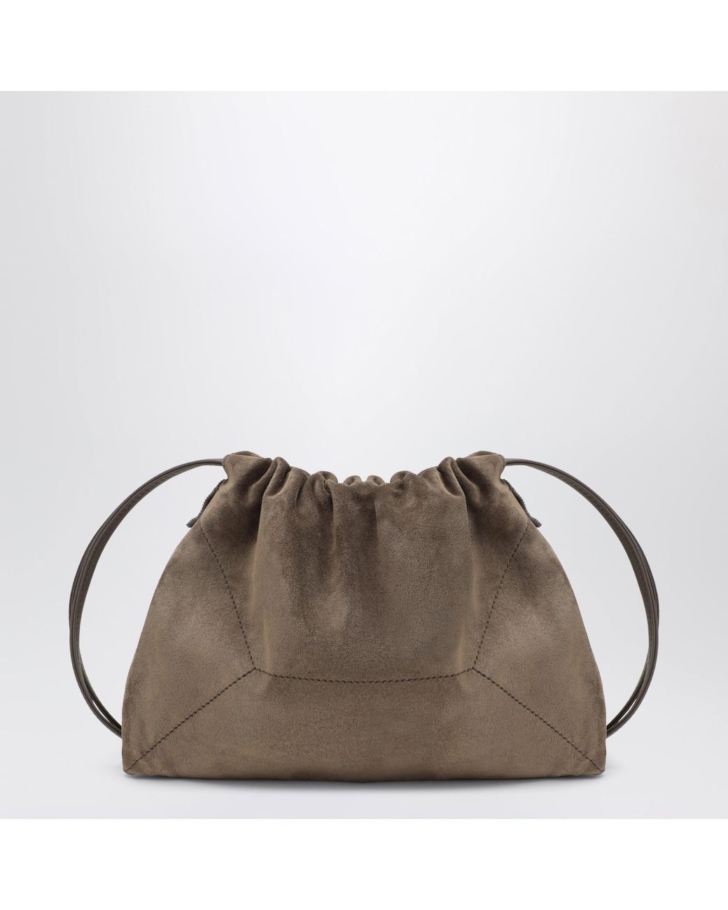 Brunello Cucinelli Brown Suede Bc Duo Pouch Bag With Monile
