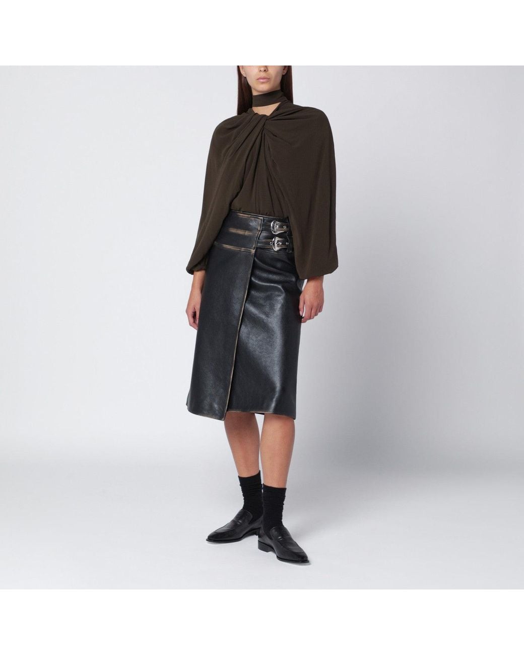 NAMACHEKO Black Draped Silk Top