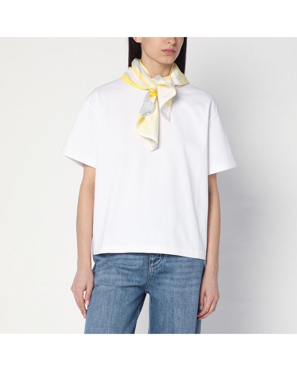 Bottega Veneta White T-Shirt With Silk Scarf