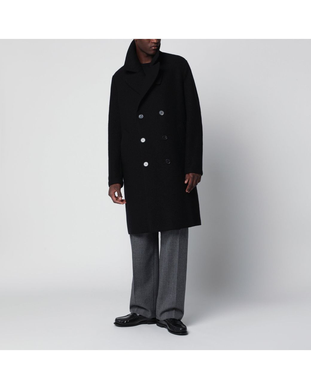 Harris Wharf London Black Double-Breasted Wool Coat for men