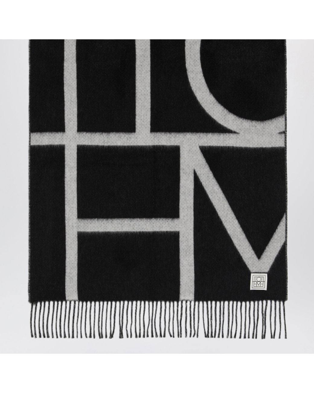 Totême Black Brushed Wool Scarf With Monogram