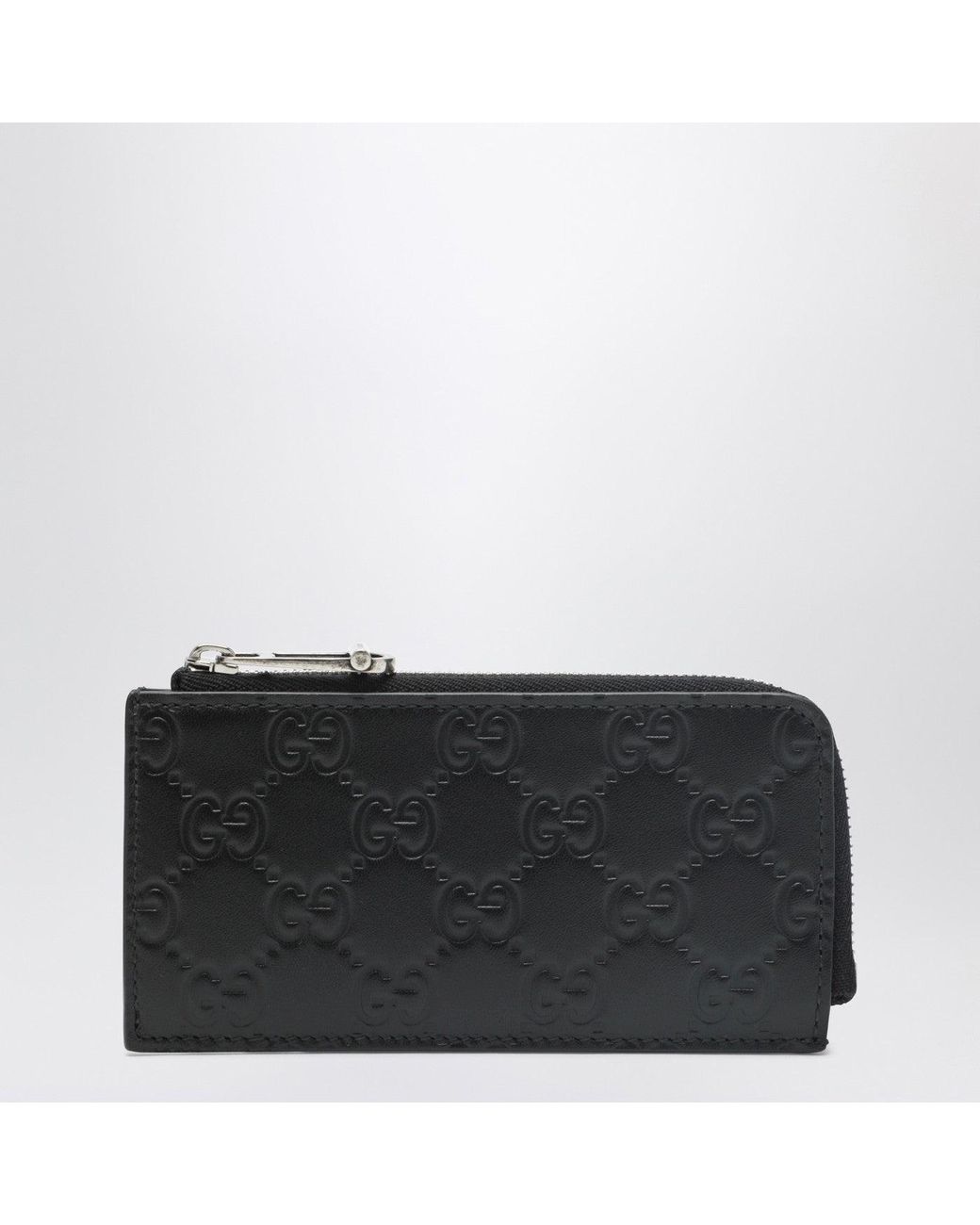 Gucci Black Gg Emblem Zip Card Holder for men