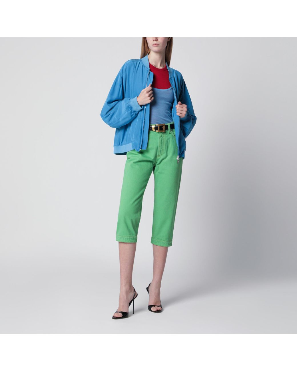 Versace Blue Light Silk Poplin Zip Blouson