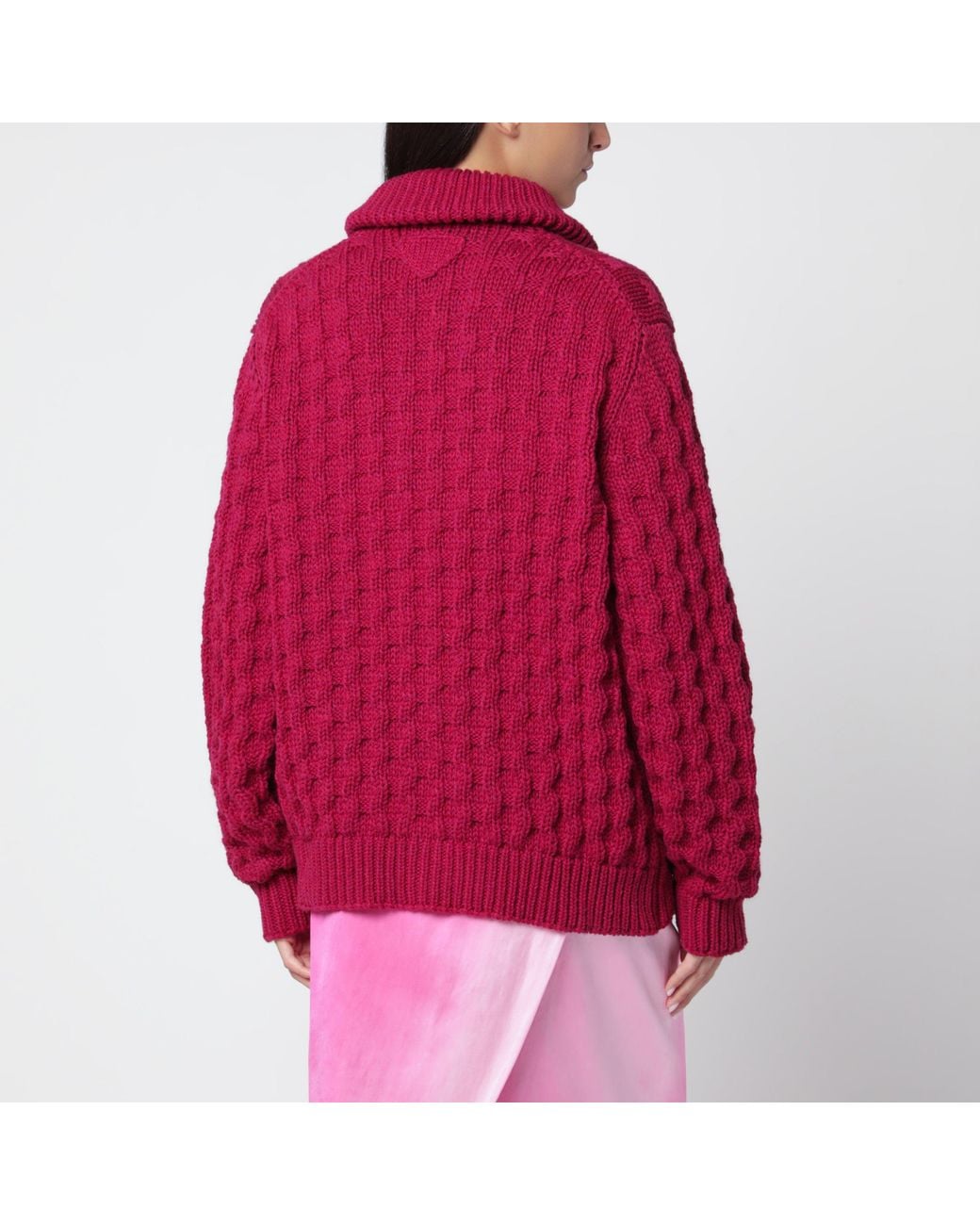 Prada Red Raspberry Virgin Wool Cardigan