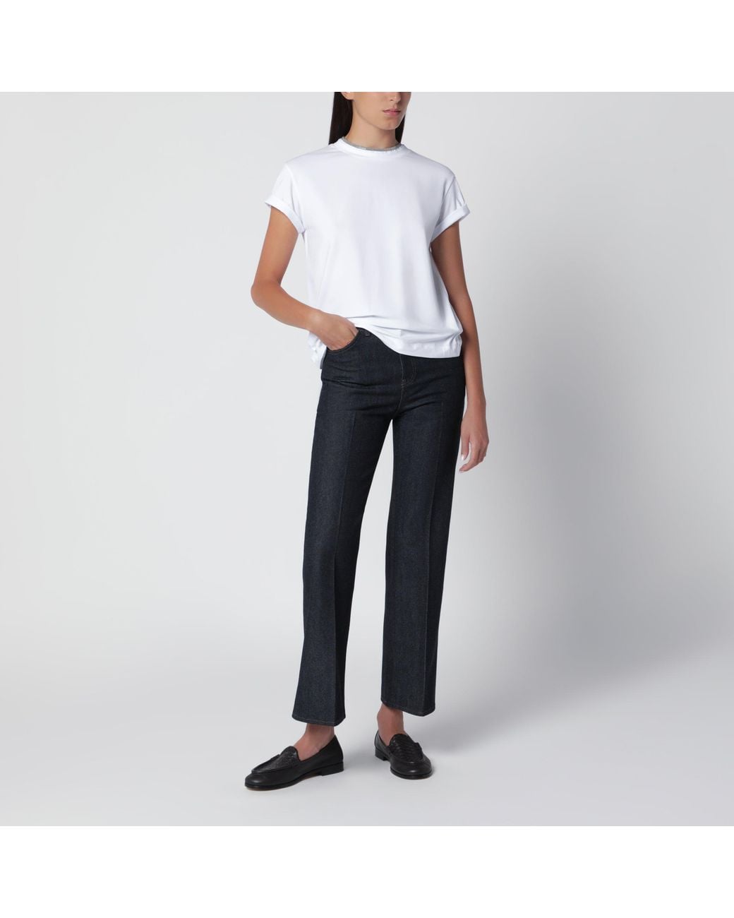 Brunello Cucinelli White Crew-Neck T-Shirt With Pendant