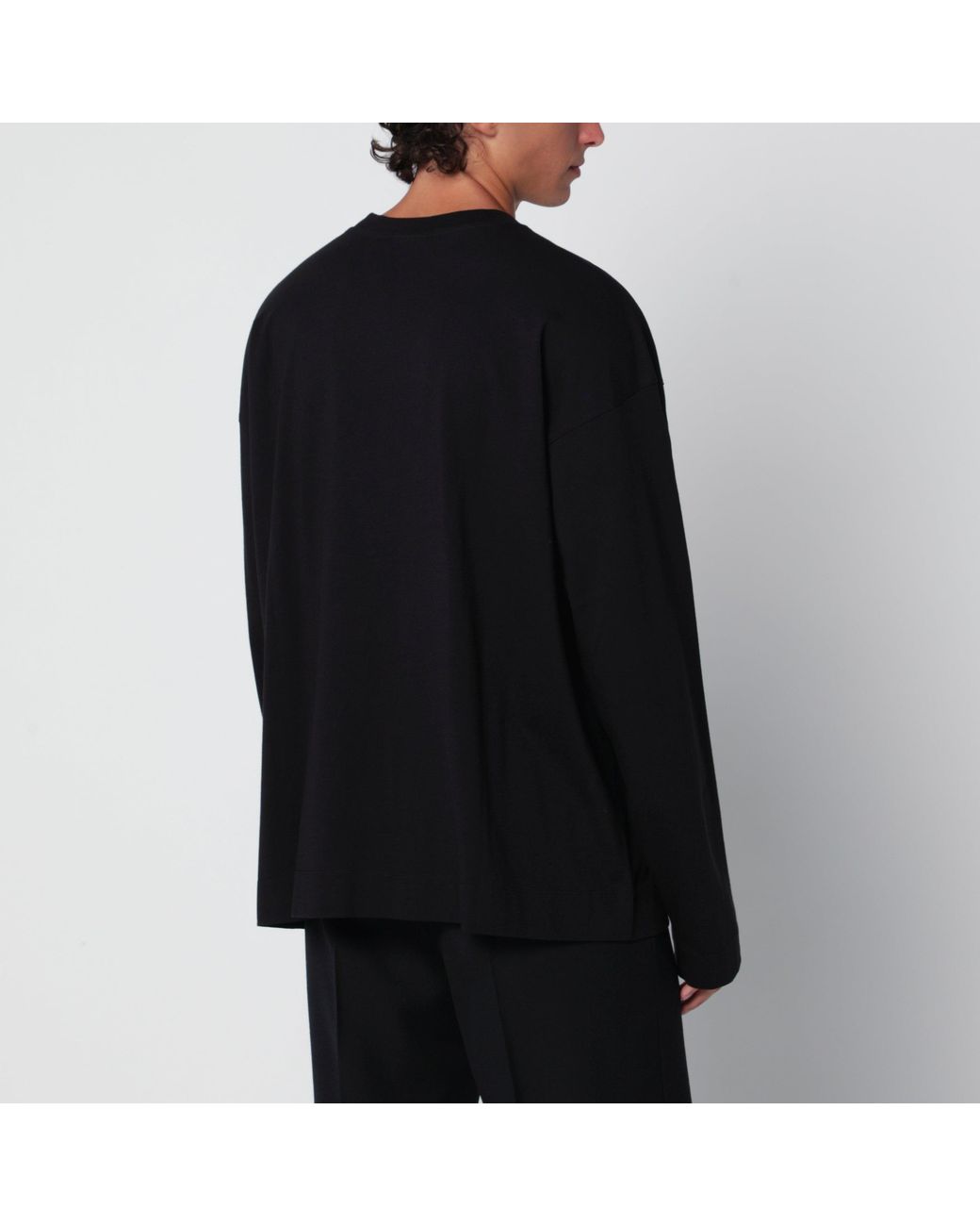 Dries Van Noten Black Long-Sleeve Cotton T-Shirt for men